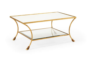 Chelsea House Kendal Antique Gold Coffee Table With Tempered Glass Top And Mirrored Shelf For Luxe Living Rooms 384603