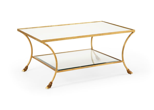 Chelsea House Kendal Antique Gold Coffee Table With Tempered Glass Top And Mirrored Shelf For Luxe Living Rooms 384603