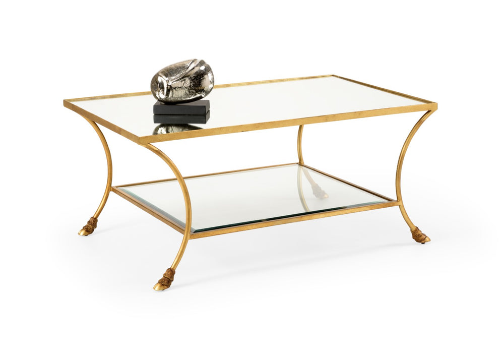 Chelsea House Kendal Antique Gold Coffee Table With Tempered Glass Top And Mirrored Shelf For Luxe Living Rooms 384603