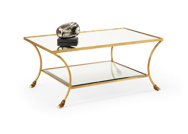 Chelsea House Kendal Antique Gold Coffee Table With Tempered Glass Top And Mirrored Shelf For Luxe Living Rooms 384603