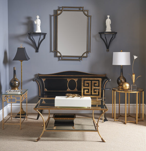 Chelsea House Kendal Antique Gold Coffee Table With Tempered Glass Top And Mirrored Shelf For Luxe Living Rooms 384603