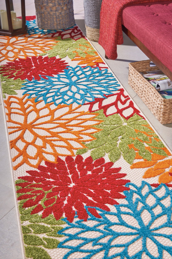 Homeroots 12' Green And Ivory Floral Indoor-outdoor Runner Rug - Stylish, Durable, Perfect For Any Space 2? X 12? Runner Polypropylene 384605