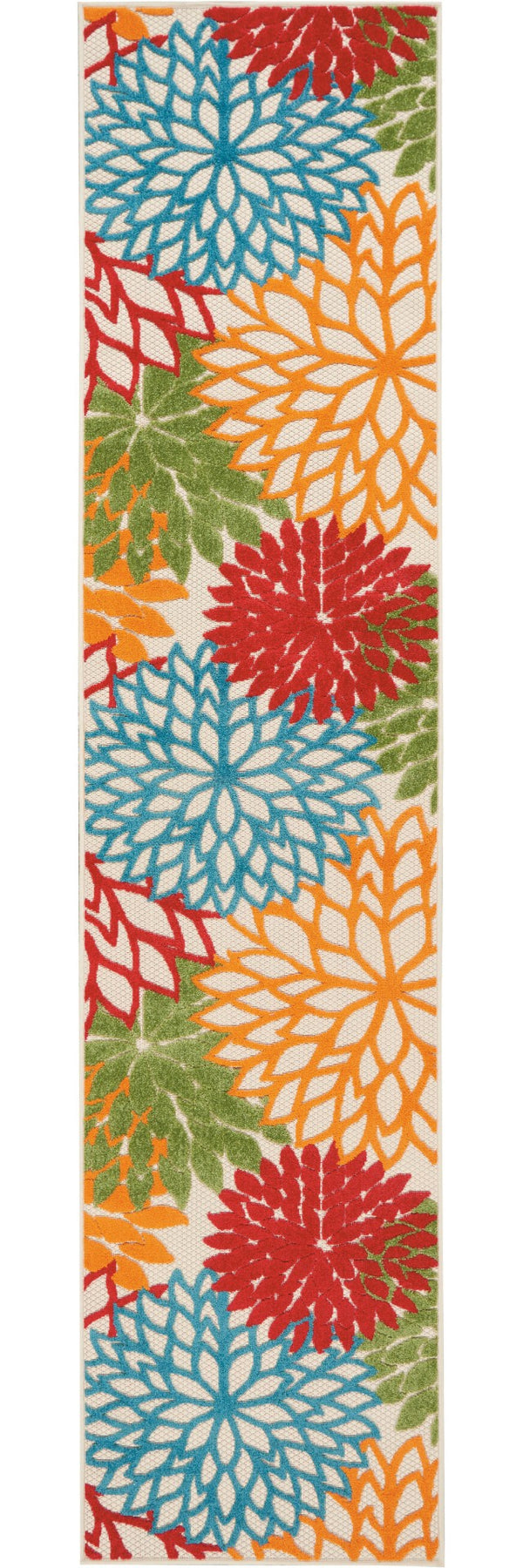 Homeroots 12' Green And Ivory Floral Indoor-outdoor Runner Rug - Stylish, Durable, Perfect For Any Space 2? X 12? Runner Polypropylene 384605