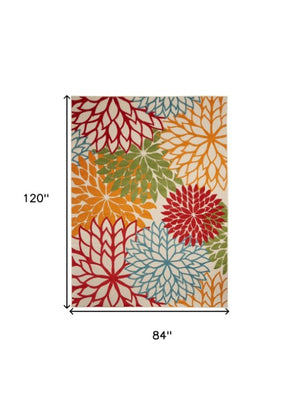 Homeroots 12' Green And Ivory Floral Indoor-outdoor Runner Rug - Stylish, Durable, Perfect For Any Space 7? X 10? Polypropylene 384617