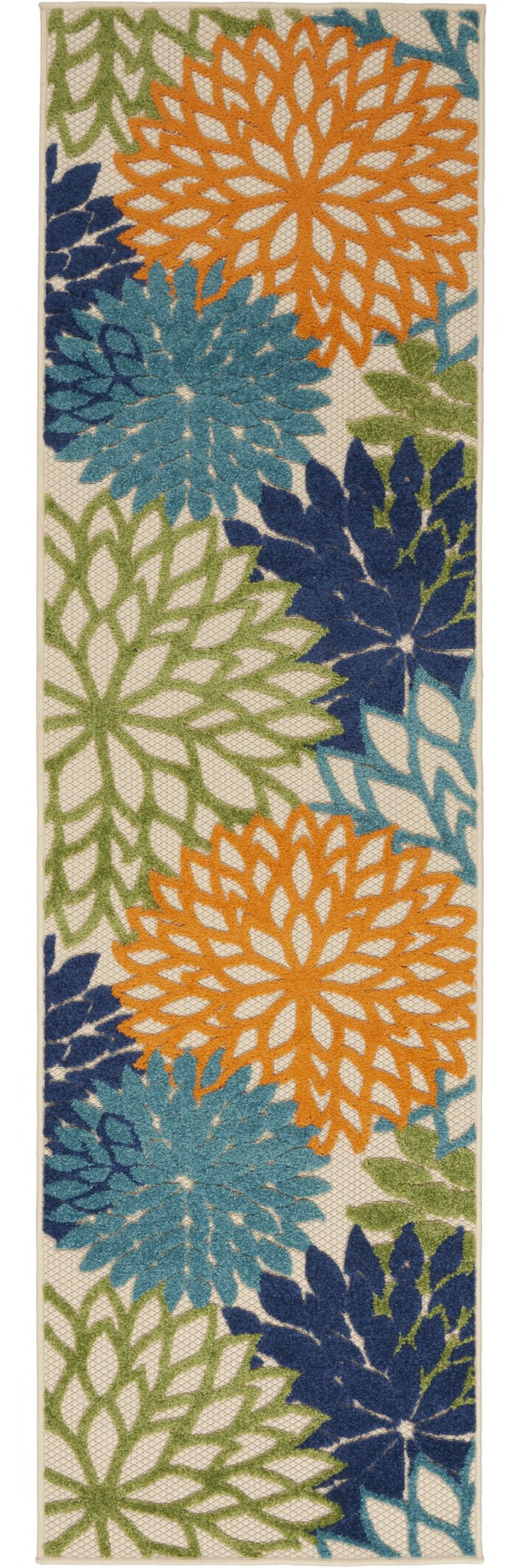 Homeroots 12' Green And Ivory Floral Indoor-outdoor Runner Rug - Stylish, Durable, Perfect For Any Space 12' Runner Polypropylene 384626