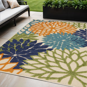 HomeRoots 5' Ivory and Blue Floral Area Rug – Durable, Stylish Indoor/Outdoor Decor for Every Space 5?x8' 384636