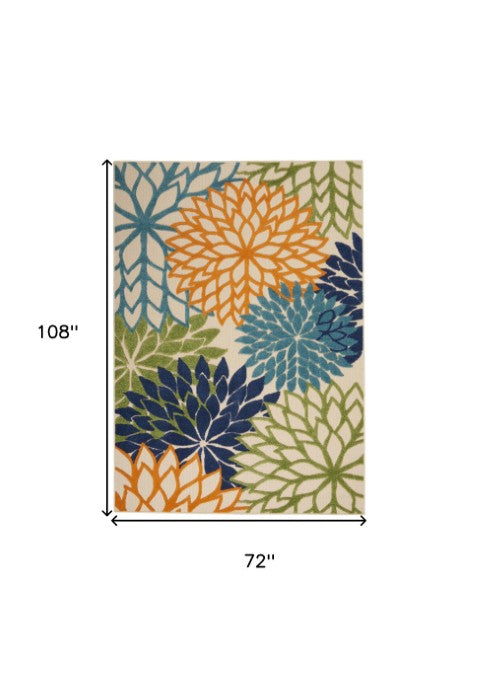 Homeroots 12' Green And Ivory Floral Indoor-outdoor Runner Rug - Stylish, Durable, Perfect For Any Space 6' X 9' Polypropylene 384640
