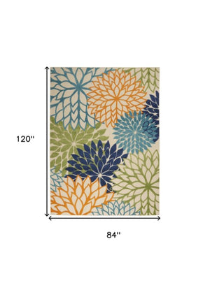 Homeroots 12' Green And Ivory Floral Indoor-outdoor Runner Rug - Stylish, Durable, Perfect For Any Space 7' X 10' Polypropylene 384642