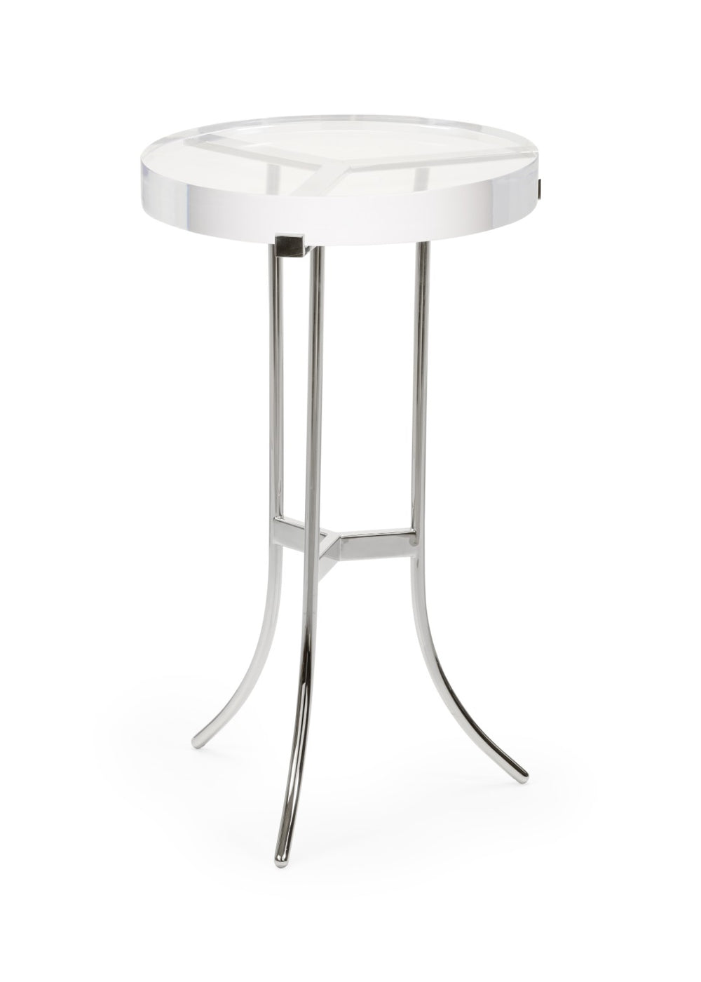 Chelsea House Ragsdale Clear Acrylic Side Table With Thick Round Top & Polished Nickel Tripod Base For Modern Homes 384644