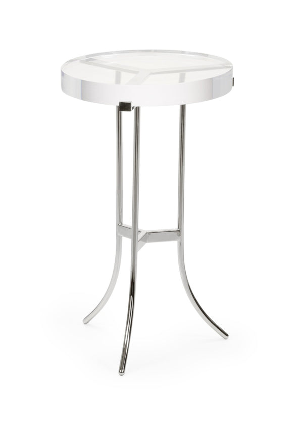 Chelsea House Ragsdale Clear Acrylic Side Table With Thick Round Top & Polished Nickel Tripod Base For Modern Homes 384644