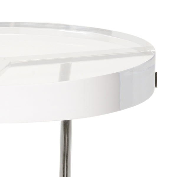 Chelsea House Ragsdale Clear Acrylic Side Table With Thick Round Top & Polished Nickel Tripod Base For Modern Homes 384644
