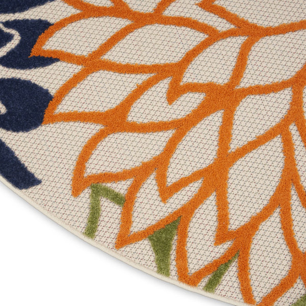 HomeRoots 5' Elegant Ivory and Blue Round Indoor-Outdoor Area Rug with Timeless Floral Design and Durability 8? 384646