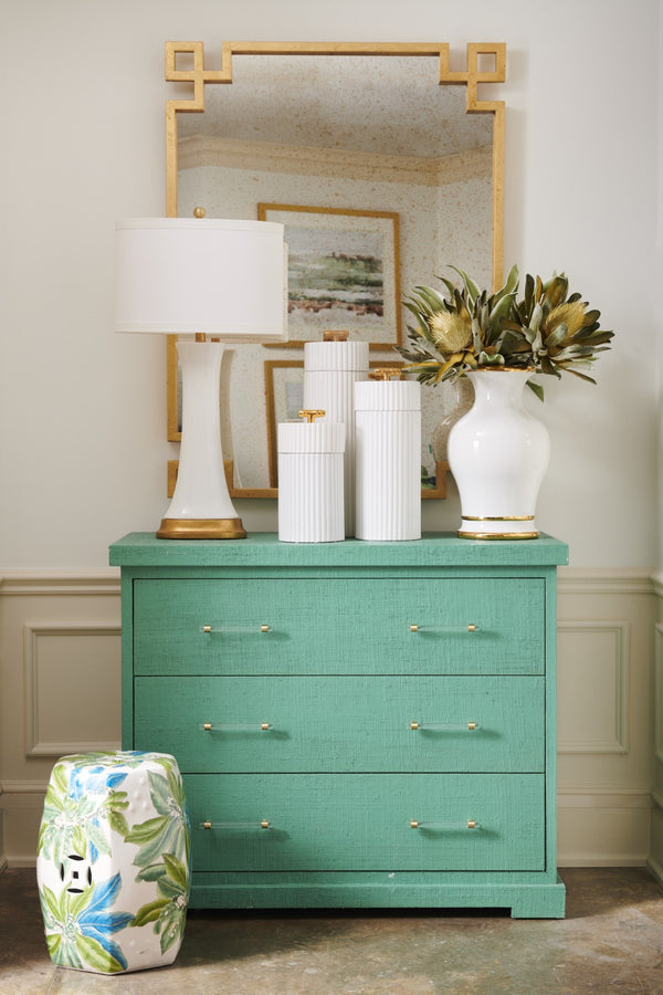 Chelsea House White White Glazed Ceramic Canisters With Gold Bamboo Handles By Claire Bell — 3-Piece Decorative Storage Set, Versatile Elegance 384647