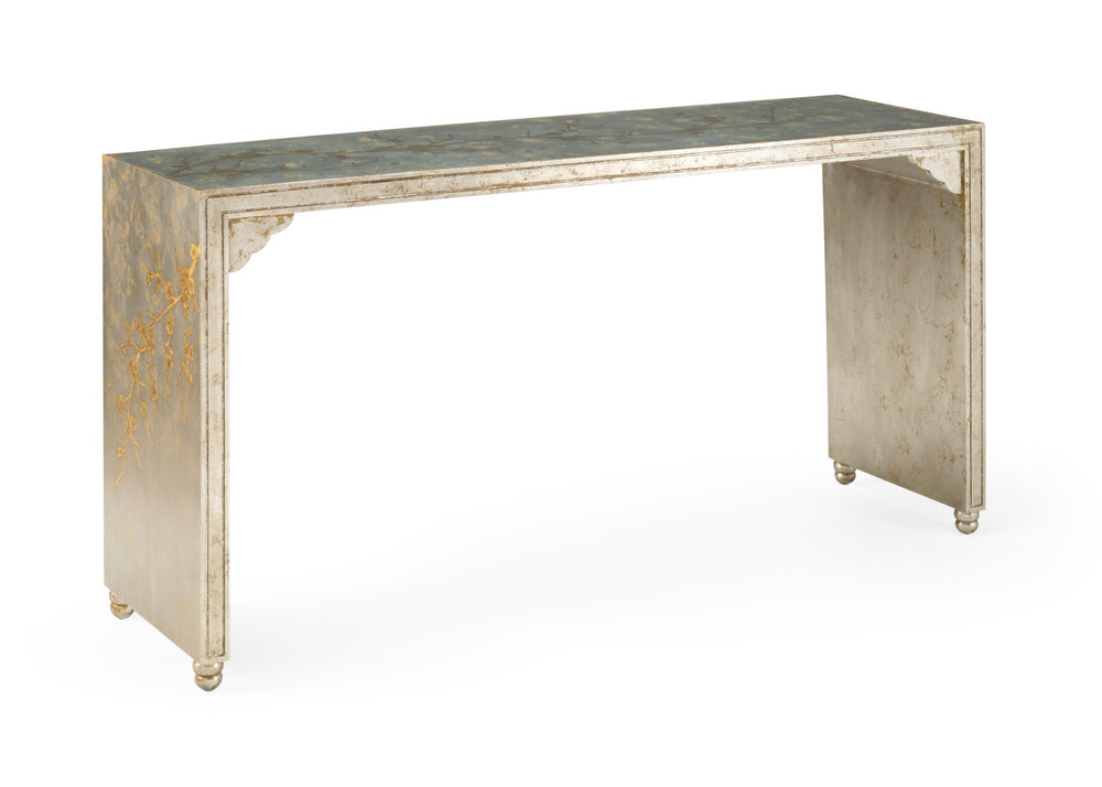Chelsea House Cherry Blossom Hand-Painted Console By Jamie Merida — Antique Silver & Gold-Leaf, Transitional Elegance 384662