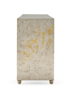 Chelsea House Cherry Blossom Hand-Painted Console By Jamie Merida — Antique Silver & Gold-Leaf, Transitional Elegance 384662