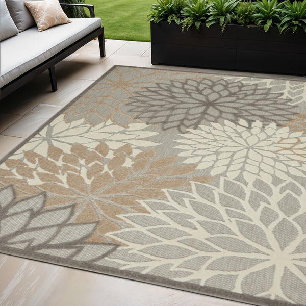 HomeRoots 5' Elegant Gray and Ivory Floral Area Rug for Indoor and Outdoor Spaces – Durable, Versatile Design 5' X 8' Rectangle 384662
