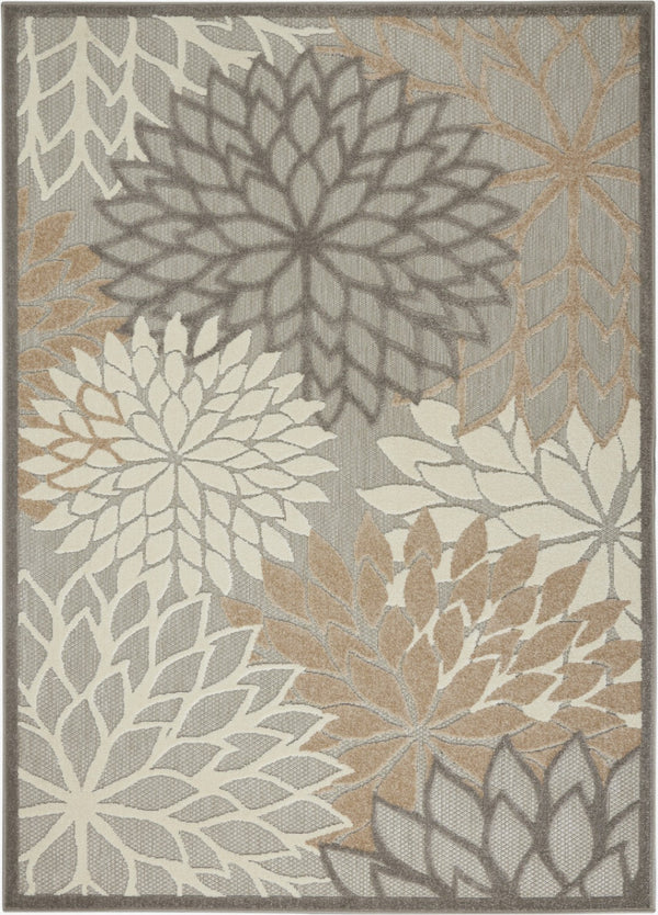 HomeRoots 5' Elegant Gray and Ivory Floral Area Rug for Indoor and Outdoor Spaces – Durable, Versatile Design 5' X 8' Rectangle 384662