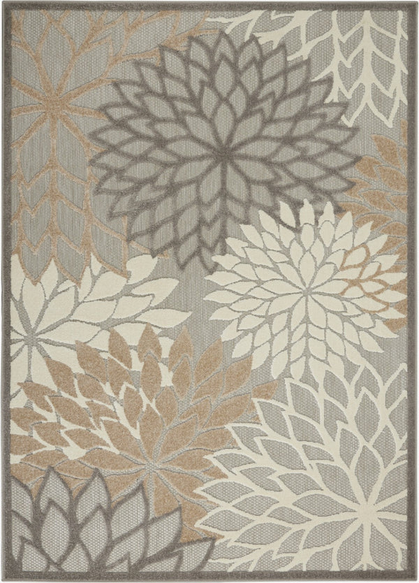 HomeRoots 5' Elegant Gray and Ivory Floral Area Rug for Indoor and Outdoor Spaces – Durable, Versatile Design 5' X 8' Rectangle 384662