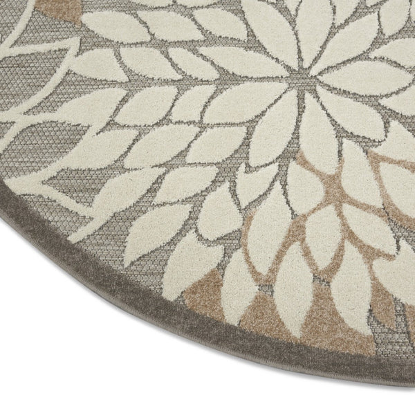 HomeRoots 5' Elegant Gray and Ivory Floral Area Rug for Indoor and Outdoor Spaces – Durable, Versatile Design 5' Round Round 384664