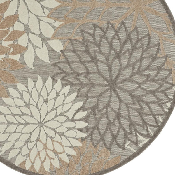 HomeRoots 5' Elegant Gray and Ivory Floral Area Rug for Indoor and Outdoor Spaces – Durable, Versatile Design 5' Round Round 384664