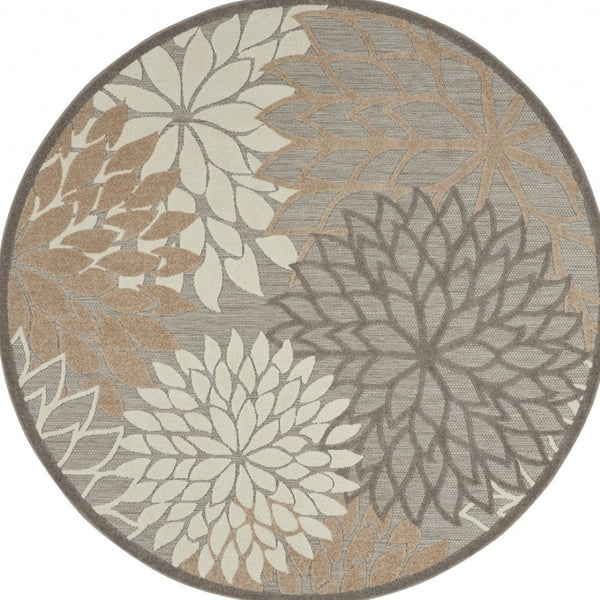 HomeRoots 5' Elegant Gray and Ivory Floral Area Rug for Indoor and Outdoor Spaces – Durable, Versatile Design 5' Round Round 384664