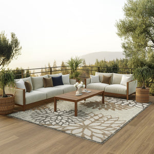 HomeRoots 5' Elegant Gray and Ivory Floral Area Rug for Indoor and Outdoor Spaces – Durable, Versatile Design 8' X 11' Rectangle 384670