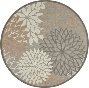 HomeRoots 5' Elegant Gray and Ivory Floral Area Rug for Indoor and Outdoor Spaces – Durable, Versatile Design 8' Round Round 384672