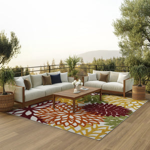HomeRoots 8' Handmade Green and Ivory Indoor Outdoor Area Rug - Elegant Floral Design for Versatile Spaces 8'x11' Area Rug 384685