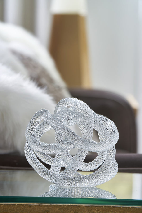Chelsea House Glass Hand-Twisted Love Knot Sculpture — Luminous Clear Glass Centerpiece, Unique Gift Accent 384688