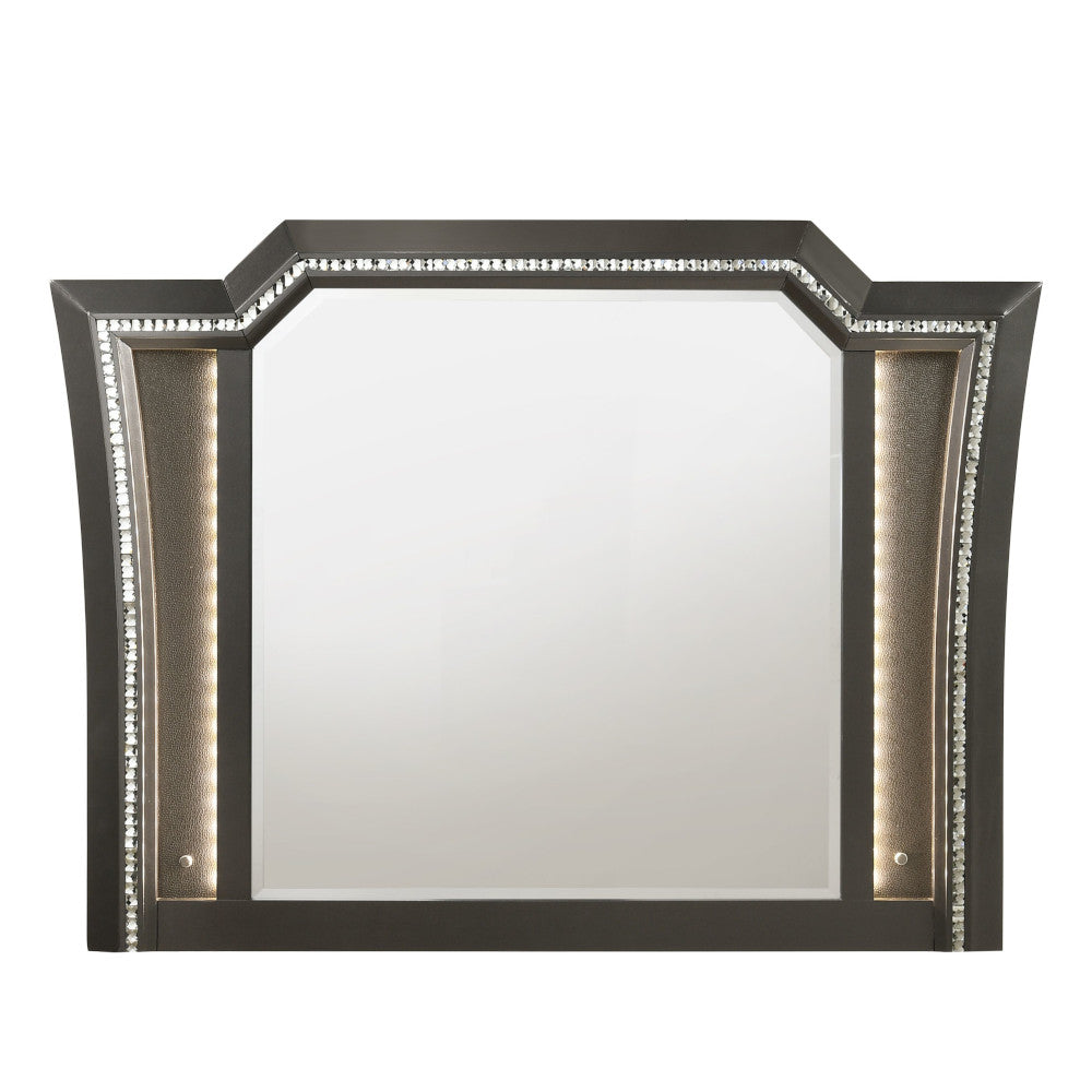English Elm Kaitlyn Arched LED Vanity Mirror with Beveled Edge and Sparkling Trim for Luxe Bedroom or Bath Decor Silver grey 55 L x 42 W x 3 H B2726P261866