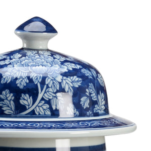 Chelsea House Large Clarke Vase — Hand-Painted Blue Ceramic Urn With Removable Lid, White Vine Motif, Statement Decor 384692