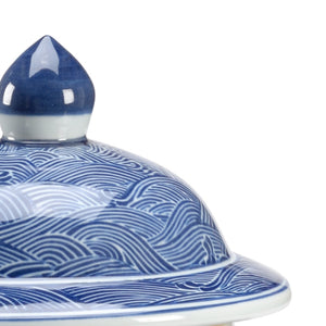 Chelsea House Ocean Ginger Jar Hand-Painted Blue & White Wave Motif Lidded Ceramic Vase 19"H Coastal Accent 384698