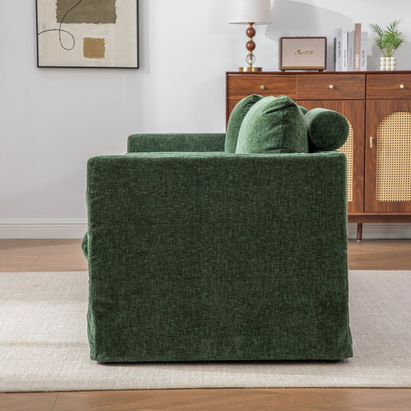 English Elm 82.68" Wide Chenille Two Seat Sofa Solid Wood Frame with Lumbar Pillows Living Room Green W3189S00026