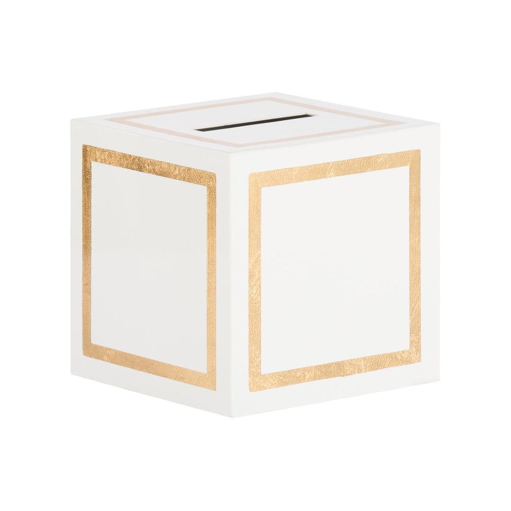 Chelsea House Ibiza Cream Tissue Box Cover With Polished Gold Trim — Claire Bell Metal Cube, Compact Elegance 384701