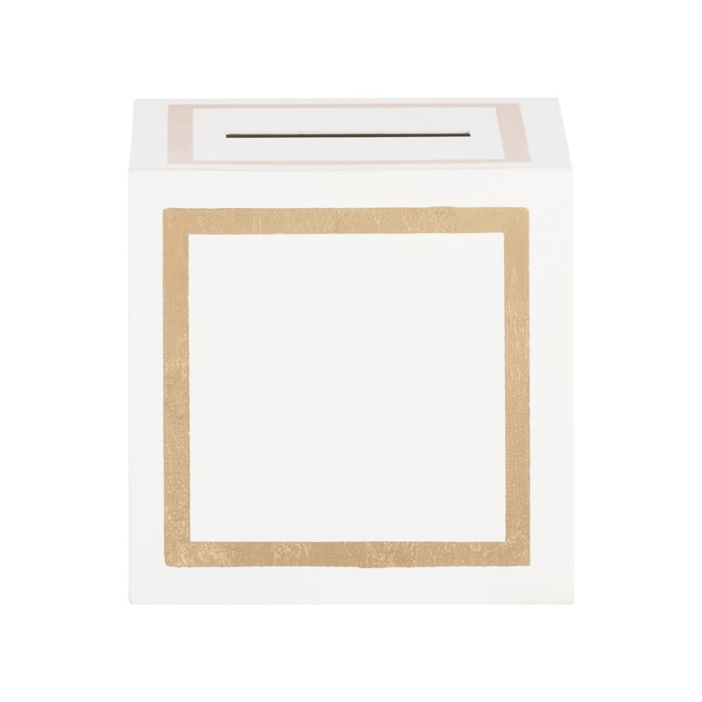 Chelsea House Ibiza Cream Tissue Box Cover With Polished Gold Trim — Claire Bell Metal Cube, Compact Elegance 384701