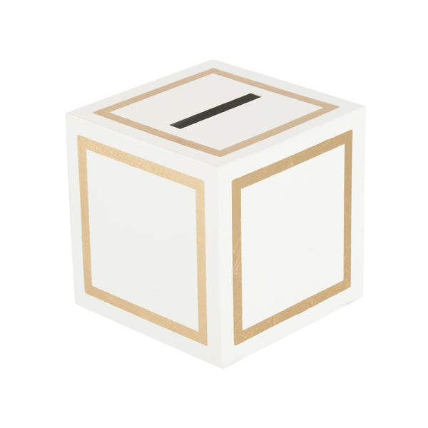 Chelsea House Ibiza Cream Tissue Box Cover With Polished Gold Trim — Claire Bell Metal Cube, Compact Elegance 384701