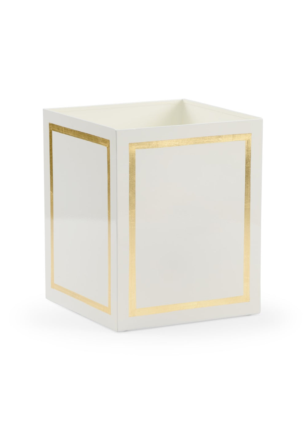 Chelsea House Ibiza Wastebasket By Claire Bell - Cream Metal With Gold Trim, Durable Chic Accent For Bath & Office 384702