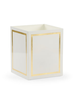 Chelsea House Ibiza Wastebasket By Claire Bell - Cream Metal With Gold Trim, Durable Chic Accent For Bath & Office 384702