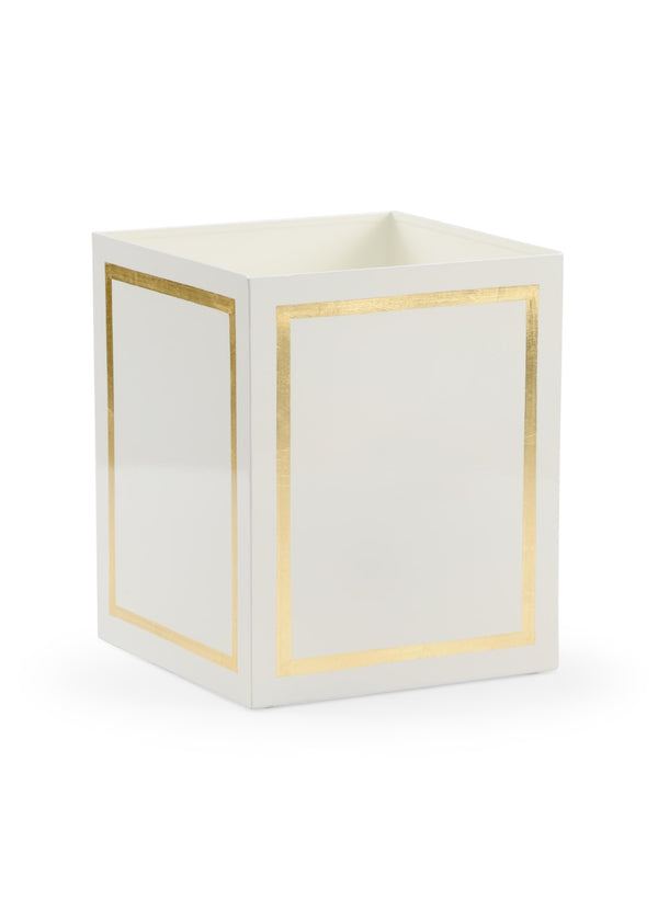 Chelsea House Ibiza Wastebasket By Claire Bell - Cream Metal With Gold Trim, Durable Chic Accent For Bath & Office 384702