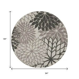 HomeRoots 5' Gray Floral Area Rug - Versatile Indoor/Outdoor Design for Stylish Spaces & High Traffic Areas 8' Round Area Rug 384710