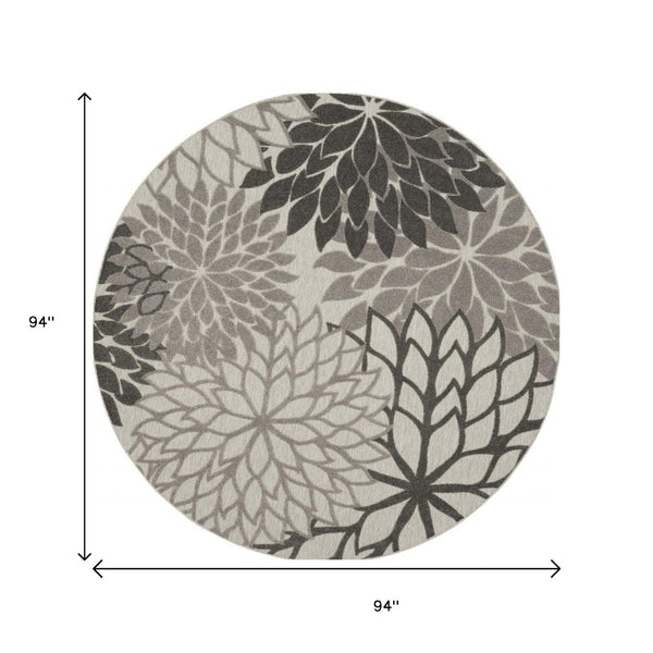 HomeRoots 5' Gray Floral Area Rug - Versatile Indoor/Outdoor Design for Stylish Spaces & High Traffic Areas 8' Round Area Rug 384710