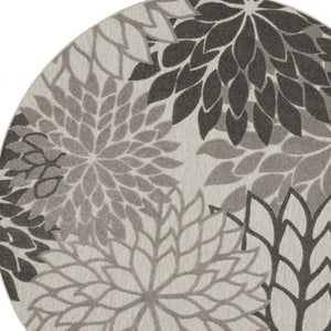 HomeRoots 5' Gray Floral Area Rug - Versatile Indoor/Outdoor Design for Stylish Spaces & High Traffic Areas 8' Round Area Rug 384710