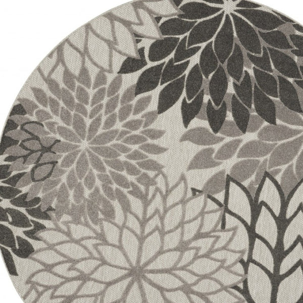 HomeRoots 5' Gray Floral Area Rug - Versatile Indoor/Outdoor Design for Stylish Spaces & High Traffic Areas 8' Round Area Rug 384710
