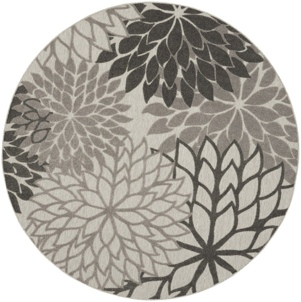 HomeRoots 5' Gray Floral Area Rug - Versatile Indoor/Outdoor Design for Stylish Spaces & High Traffic Areas 8' Round Area Rug 384710