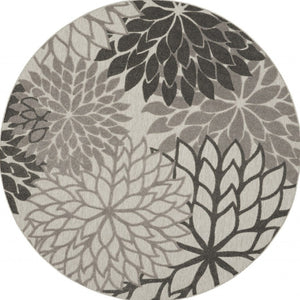 HomeRoots 5' Gray Floral Area Rug - Versatile Indoor/Outdoor Design for Stylish Spaces & High Traffic Areas 8' Round Area Rug 384710