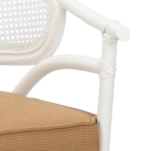 Chelsea House Remington Lacquered Rattan Chair In White With Hand‑Caned Seat, Removable Cushion, Coastal Style 384716