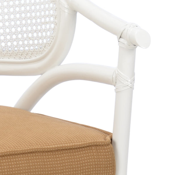 Chelsea House Remington Lacquered Rattan Chair In White With Hand‑Caned Seat, Removable Cushion, Coastal Style 384716