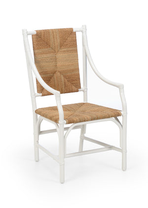 Chelsea House Mecklenburg White Rattan Chair With Natural Rush Seat — Coastal Transitional Dining & Accent Piece 384717