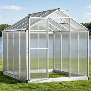 English Elm Winter Walk-in Polycarbonate Greenhouse Aluminum Frame with Roof Vent and Rain Gutter T3971S00231