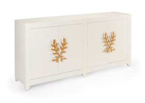 Chelsea House Longleaf Cabinet By Claire Bell — White Lacquer Solid Wood Display Cabinet With Gold Leaf Vine Handles 384727